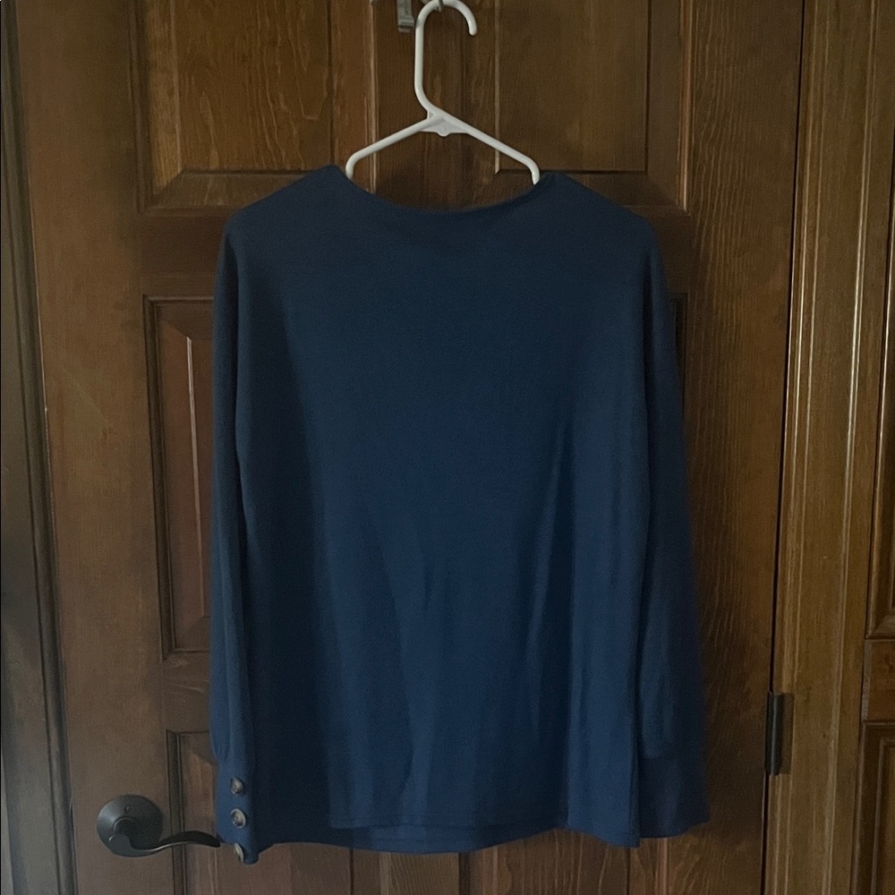 Navy V-Neck Sweater with Button Cuffs